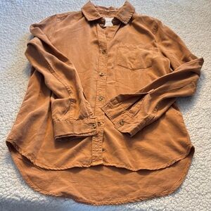 Tan Linen Mix Button Down Shirt with Relaxed Fit
